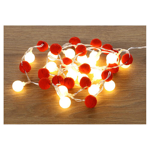 Cadena 20 led blanco cálido 150 cm pompones rojos 3