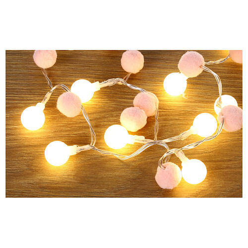 Lichterkette mit 20 warmweißen LEDs und rosa Bommeln, 150 cm 2