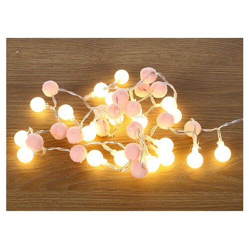 Lichterkette mit 20 warmweißen LEDs und rosa Bommeln, 150 cm 3