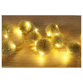 Christmas lights with 20 balls of golden glittery needles and warm white LED lights
