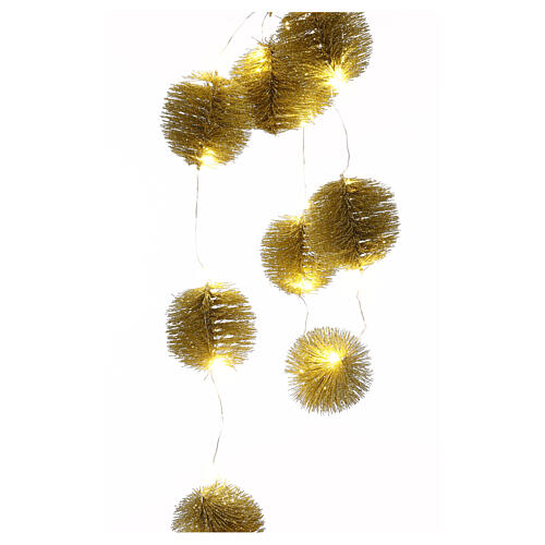 Christmas lights with 20 balls of golden glittery needles and warm white LED lights 3