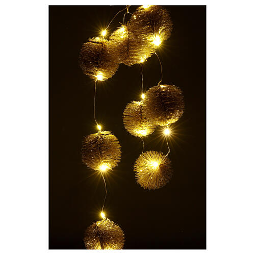 Christmas lights with 20 balls of golden glittery needles and warm white LED lights 4