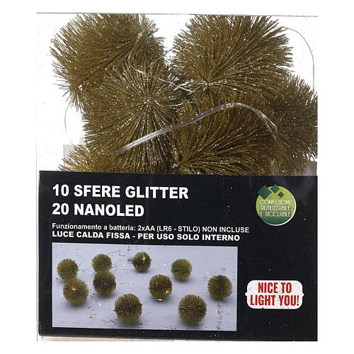 Christmas lights with 20 balls of golden glittery needles and warm white LED lights 6