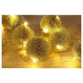 Cadena luminosa esferas 20 nano led aguja purpurina oro luz blanca cálida