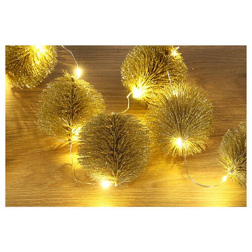 Corrente luminosa 20 nano LED branco quente bolinhas de agulhas douradas com purpurina 2