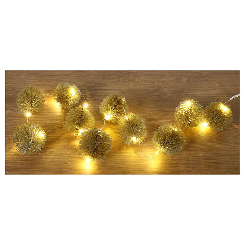 Corrente luminosa 20 nano LED branco quente bolinhas de agulhas douradas com purpurina 5