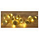 Corrente luminosa 20 nano LED branco quente bolinhas de agulhas douradas com purpurina s5