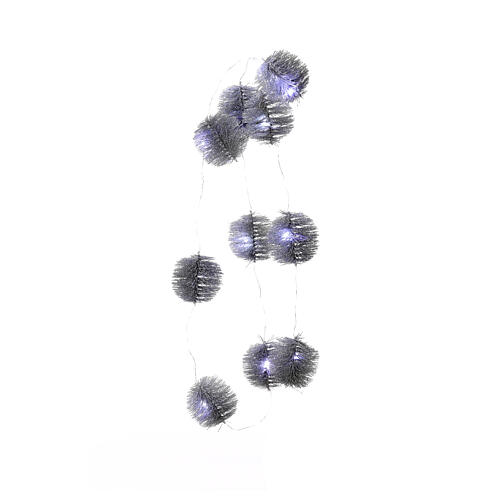 Guirlande lumineuse sphères 20 nano-LEDs blanc froid et aguilles argent pailletées 4