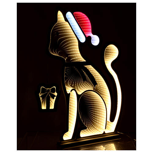 Infinity-Spiegel, Katze mit Weihnachtsgeschenk, 366 farbige LEDs, 80x50 cm 1