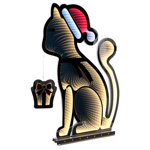 Infinity-Spiegel, Katze mit Weihnachtsgeschenk, 366 farbige LEDs, 80x50 cm 2
