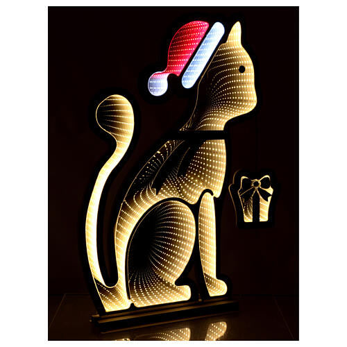 Cat with gift, Infinity Light, 366 multicoloured LEDs, 32x20 in 3