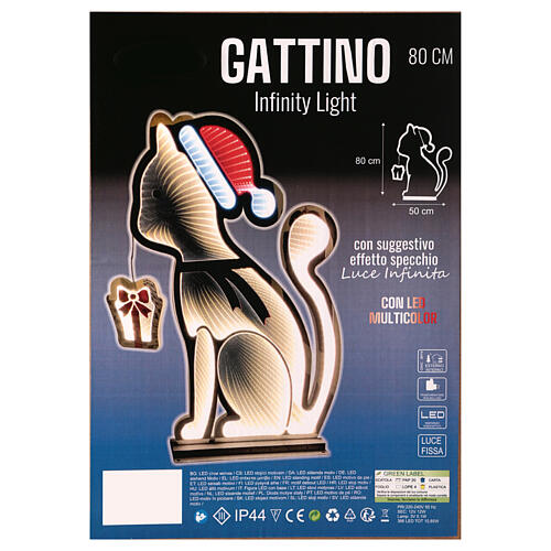 Cat with gift, Infinity Light, 366 multicoloured LEDs, 32x20 in 6