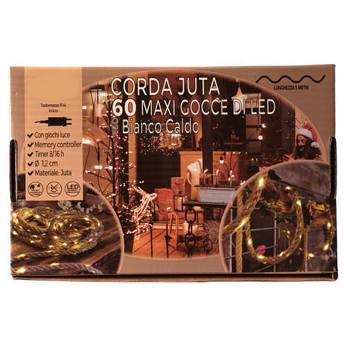 Juteseil mit Beleuchtung, 60 warmweiße LEDs, 5 m – für Außenbereich 6
