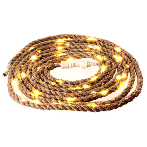 Illuminated jute rope, 60 warm white LEDs, 16 feet 3