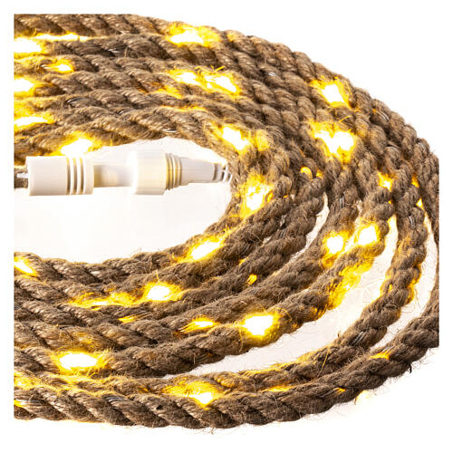 Illuminated jute rope, 60 warm white LEDs, 16 feet 4