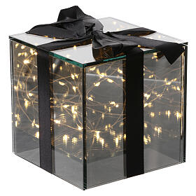 Caja regalo LED vidrio gris iluminada 12x12x12 cm