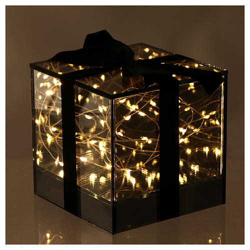 Caja regalo LED vidrio gris iluminada 12x12x12 cm 2