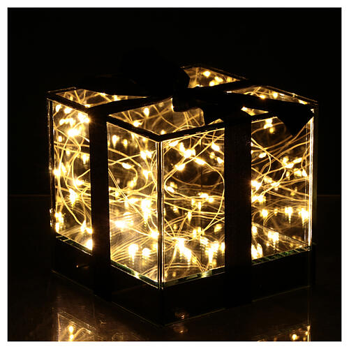 Caja regalo LED vidrio gris iluminada 12x12x12 cm 3