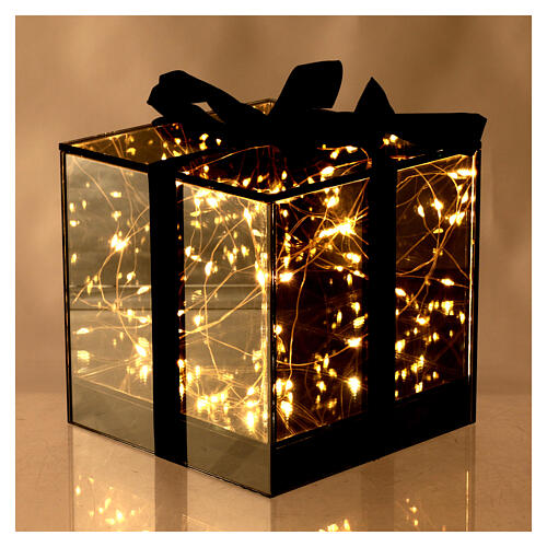 Caja regalo LED iluminada vidrio gris 12x12x12 cm 2