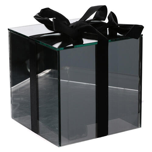 Caja regalo LED iluminada vidrio gris 12x12x12 cm 5