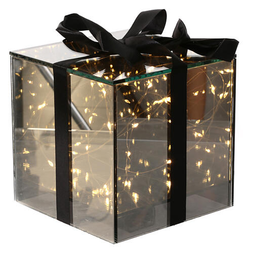 Boîte cadeau verre fumé avec LEDs blanc chaud 15x15x15 cm 1