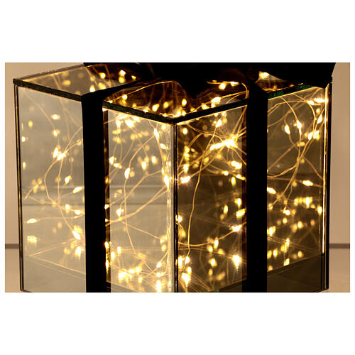 Boîte cadeau verre fumé avec LEDs blanc chaud 15x15x15 cm 3