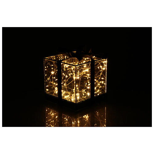 Boîte cadeau verre fumé avec LEDs blanc chaud 15x15x15 cm 4