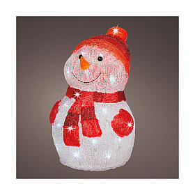 Snowman, 40 cold white LED lights, battery operated, acrylic, 14 in, IN/OUTDOOR
