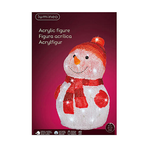 Snowman, 40 cold white LED lights, battery operated, acrylic, 14 in, IN/OUTDOOR 5
