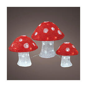 Set of 3 luminous mushrooms, 72 cold white LED lights, acrylic, IN/OUTDOOR