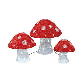 Set of 3 luminous mushrooms, 72 cold white LED lights, acrylic, IN/OUTDOOR