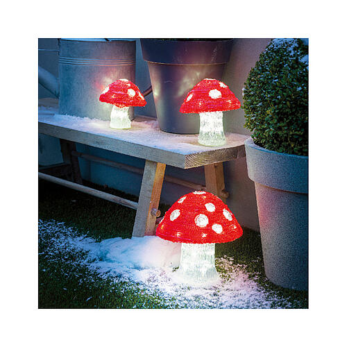 Tres honguitos luminosos 72 LED blanco frío int/ext acrílico decoración navideña 3