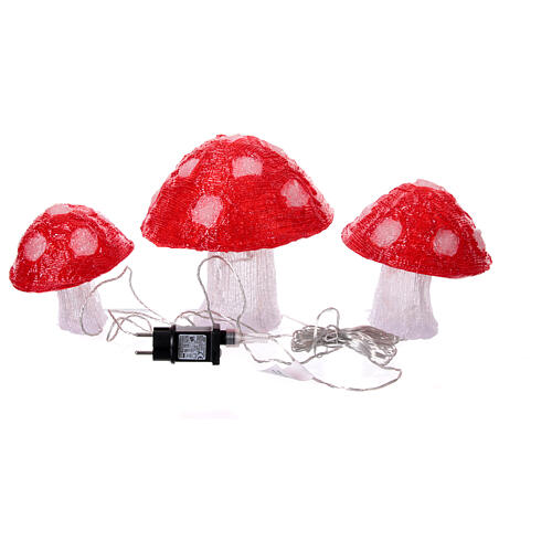 Tres honguitos luminosos 72 LED blanco frío int/ext acrílico decoración navideña 8