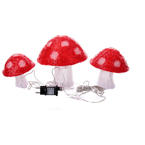 Trio cogumelos luminosos 72 luzes LED branco frio int/ext acrílico 8
