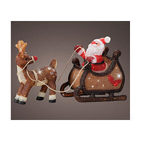 Santa on his sleigh with reindeer, 90 cold white LED lights, acrylic, 20x35x15 in, IN/OUTDOOR