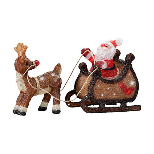 Papá Noel en trineo con reno 90 LED luz fría acrílico int ext 50x85x35 cm 3