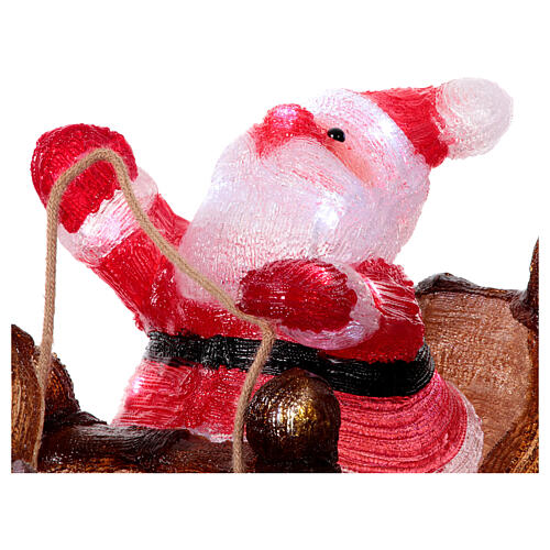 Babbo Natale sulla slitta con renna 90 LED luce fredda acrilico int est 50x85x35 cm 3
