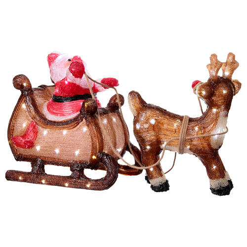 Babbo Natale sulla slitta con renna 90 LED luce fredda acrilico int est 50x85x35 cm 6