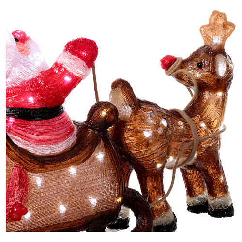 Babbo Natale sulla slitta con renna 90 LED luce fredda acrilico int est 50x85x35 cm 7