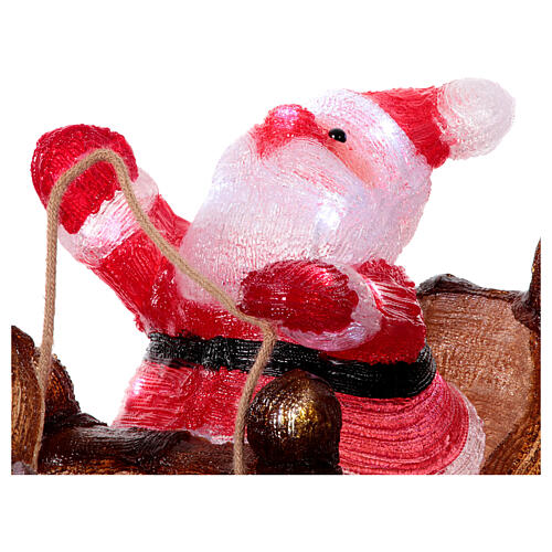 Babbo Natale sulla slitta con renna 90 LED luce fredda acrilico int est 50x85x35 cm 4
