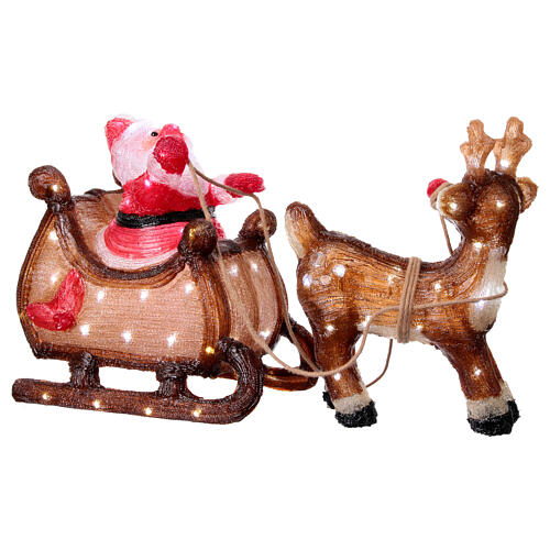 Babbo Natale sulla slitta con renna 90 LED luce fredda acrilico int est 50x85x35 cm 7