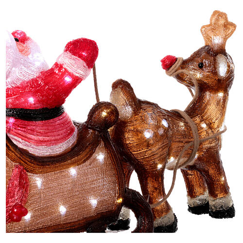 Babbo Natale sulla slitta con renna 90 LED luce fredda acrilico int est 50x85x35 cm 8