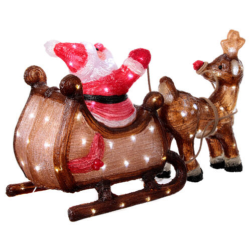 Babbo Natale sulla slitta con renna 90 LED luce fredda acrilico int est 50x85x35 cm 9