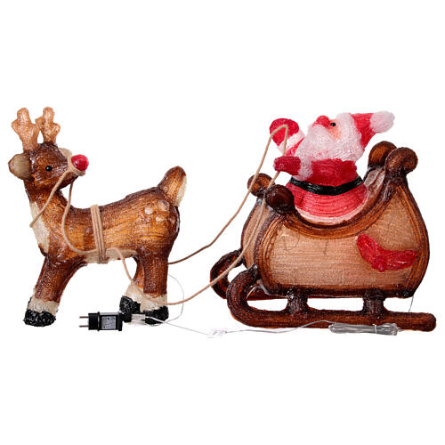 Babbo Natale sulla slitta con renna 90 LED luce fredda acrilico int est 50x85x35 cm 14