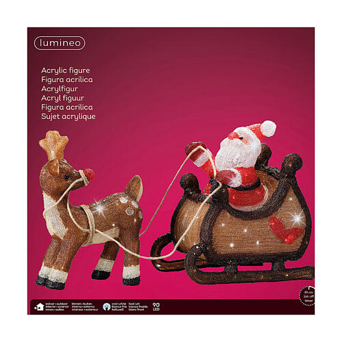 Santa Claus on the sleigh with reindeer 90 LED cold light acrylic indoor outdoor 50x85x35 cm 12
