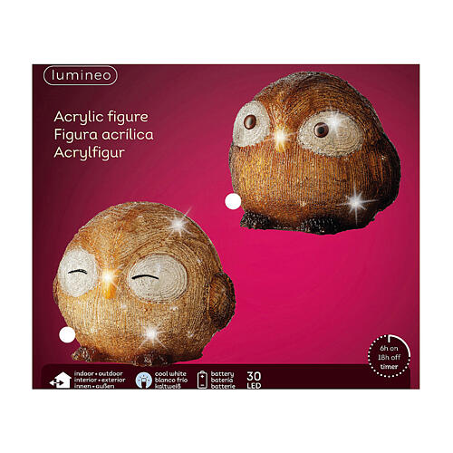 Eule mit geöffneten Augen, Lichtfigur, 30 kaltweiße LEDs, aus Acryl, 20 cm, für Innen- und Außenbereich 5