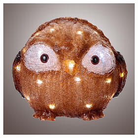 Battery operated acrylic owl with open eyes, 30 cold white LED lights, 8 in, IN/OUTDOOR