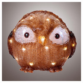 Hibou yeux ouverts 30 LEDs blanc froid à piles acrylique int/ext 20 cm