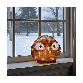 Hibou yeux ouverts 30 LEDs blanc froid à piles acrylique int/ext 20 cm