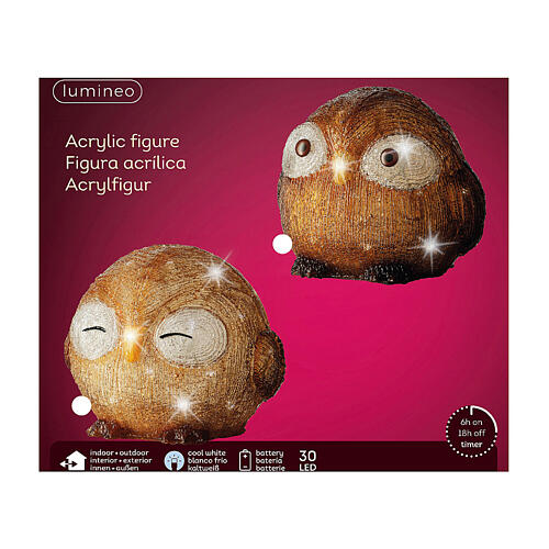 Little owl with open eyes 30 LED cold acrylic battery-operated light 20 cm in diameter 4
